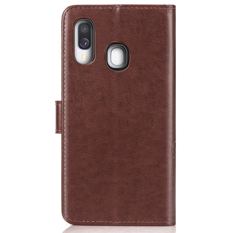 Lucky Clover Pressed Flowers Pattern Leather Case for Galaxy A40, with Holder & Card Slots & Wallet & Hand Strap