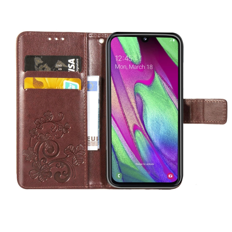 Lucky Clover Pressed Flowers Pattern Leather Case for Galaxy A40, with Holder & Card Slots & Wallet & Hand Strap