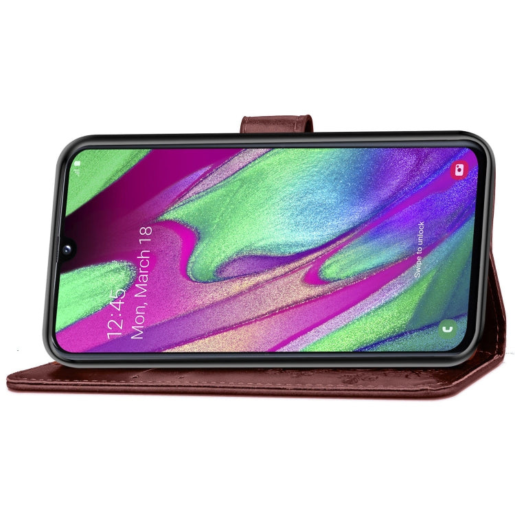 Lucky Clover Pressed Flowers Pattern Leather Case for Galaxy A40, with Holder & Card Slots & Wallet & Hand Strap