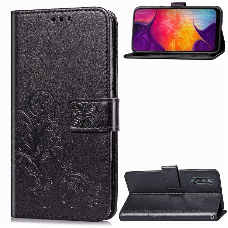 Lucky Clover Pressed Flowers Pattern Leather Case for Galaxy A50, with Holder & Card Slots & Wallet & Hand Strap