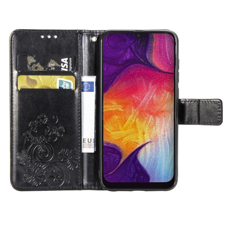 Lucky Clover Pressed Flowers Pattern Leather Case for Galaxy A50, with Holder & Card Slots & Wallet & Hand Strap