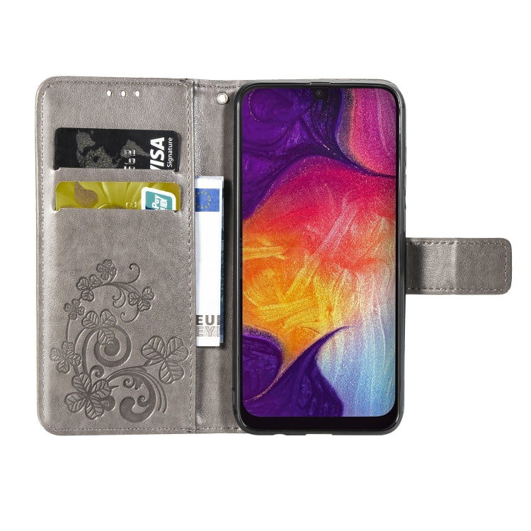 Lucky Clover Pressed Flowers Pattern Leather Case for Galaxy A50, with Holder & Card Slots & Wallet & Hand Strap