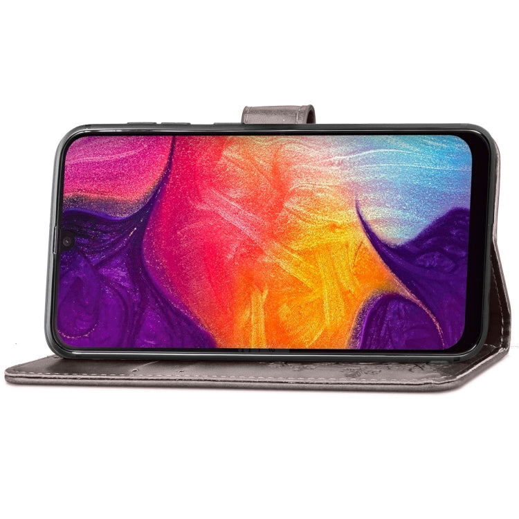 Lucky Clover Pressed Flowers Pattern Leather Case for Galaxy A50, with Holder & Card Slots & Wallet & Hand Strap