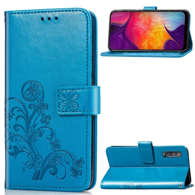 Lucky Clover Pressed Flowers Pattern Leather Case for Galaxy A50, with Holder & Card Slots & Wallet & Hand Strap