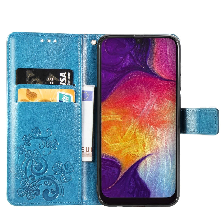 Lucky Clover Pressed Flowers Pattern Leather Case for Galaxy A50, with Holder & Card Slots & Wallet & Hand Strap