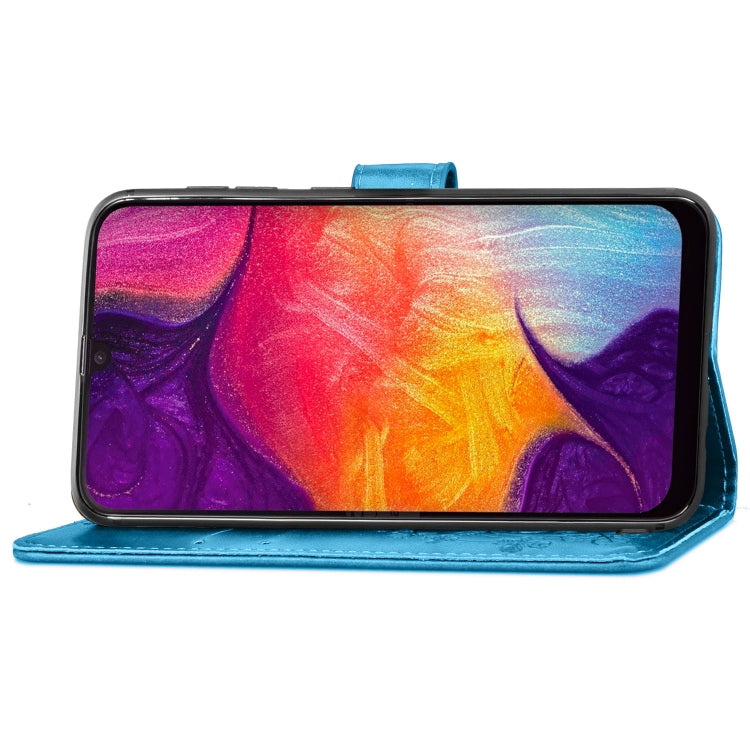 Lucky Clover Pressed Flowers Pattern Leather Case for Galaxy A50, with Holder & Card Slots & Wallet & Hand Strap