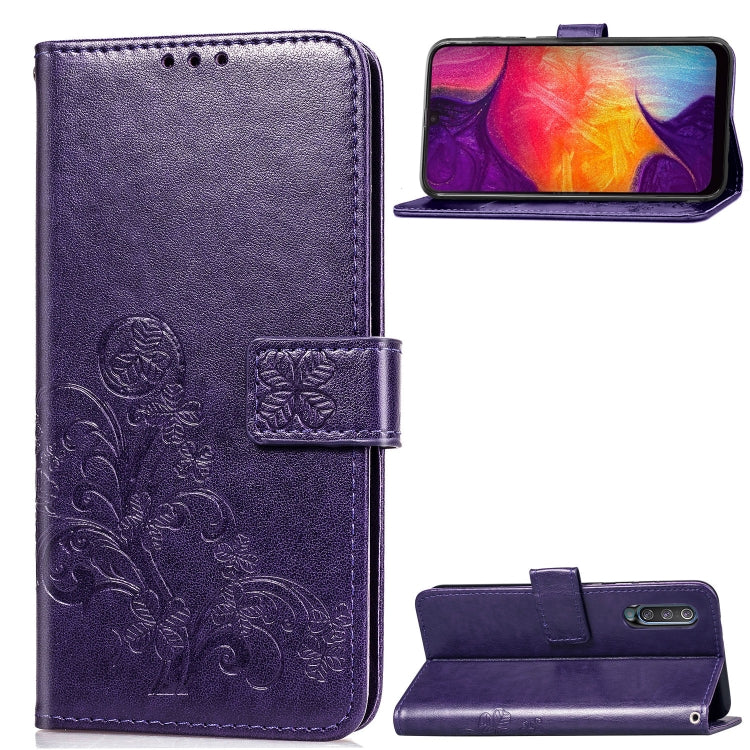 Lucky Clover Pressed Flowers Pattern Leather Case for Galaxy A50, with Holder & Card Slots & Wallet & Hand Strap