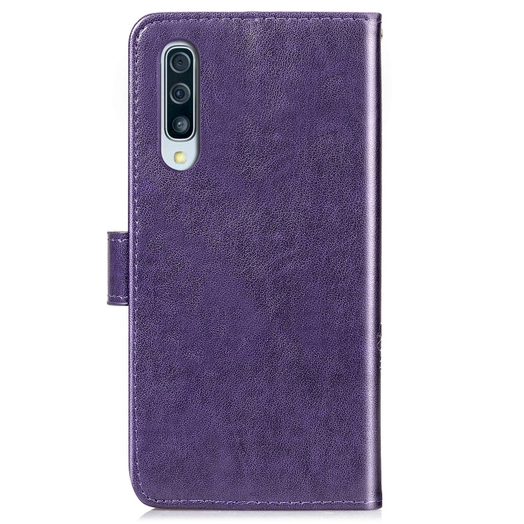 Lucky Clover Pressed Flowers Pattern Leather Case for Galaxy A50, with Holder & Card Slots & Wallet & Hand Strap