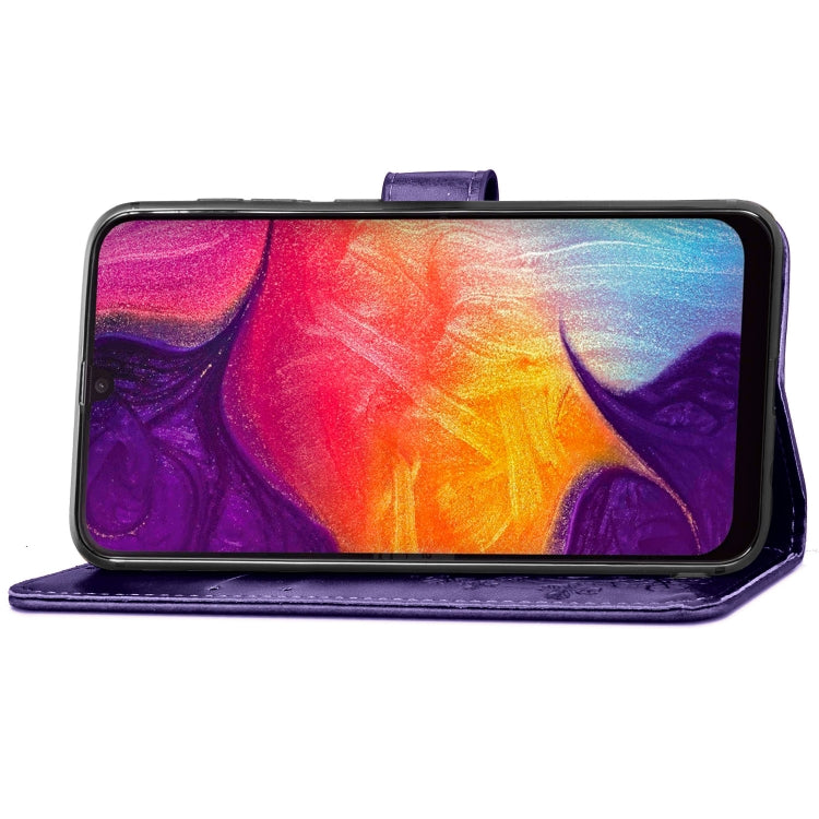 Lucky Clover Pressed Flowers Pattern Leather Case for Galaxy A50, with Holder & Card Slots & Wallet & Hand Strap