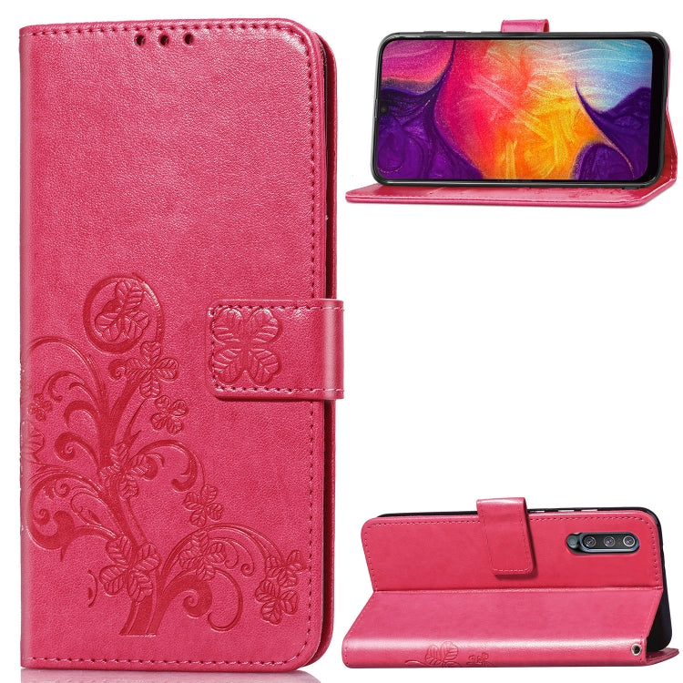 Lucky Clover Pressed Flowers Pattern Leather Case for Galaxy A50, with Holder & Card Slots & Wallet & Hand Strap