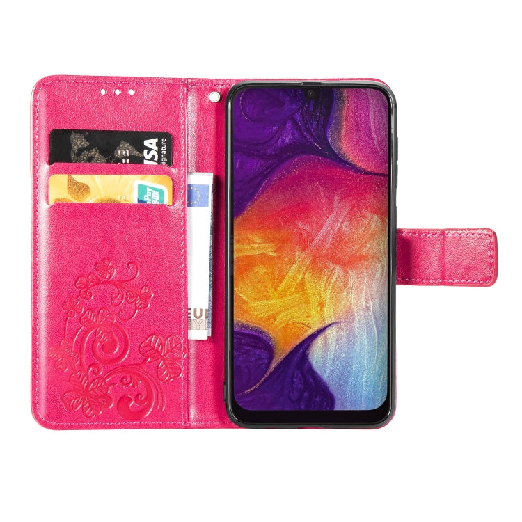 Lucky Clover Pressed Flowers Pattern Leather Case for Galaxy A50, with Holder & Card Slots & Wallet & Hand Strap