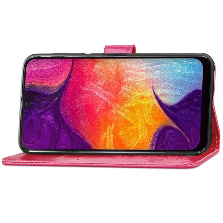Lucky Clover Pressed Flowers Pattern Leather Case for Galaxy A50, with Holder & Card Slots & Wallet & Hand Strap