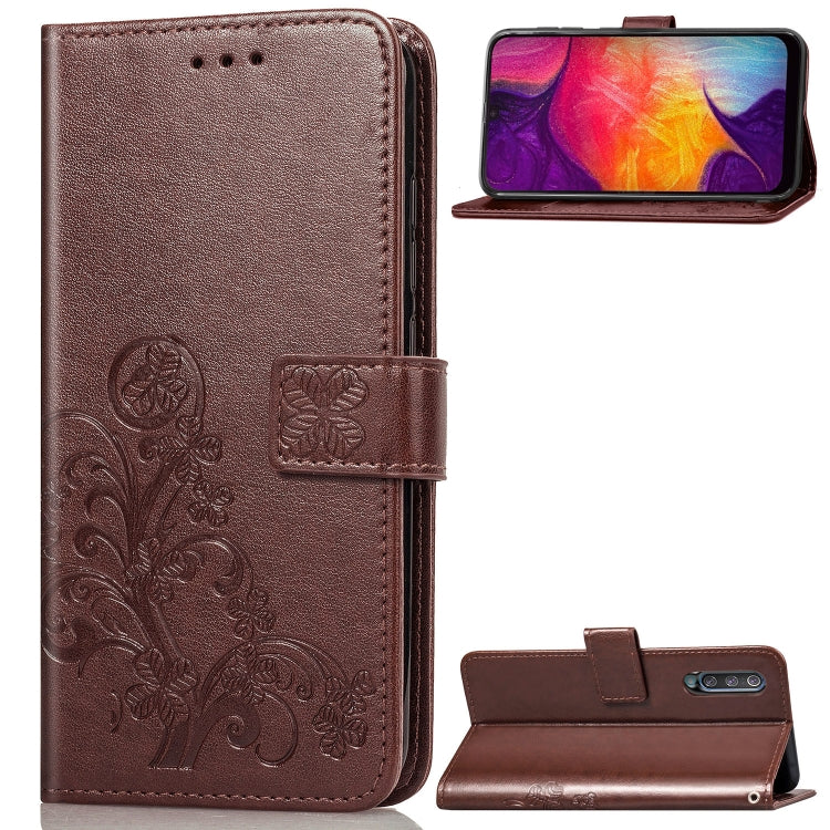 Lucky Clover Pressed Flowers Pattern Leather Case for Galaxy A50, with Holder & Card Slots & Wallet & Hand Strap