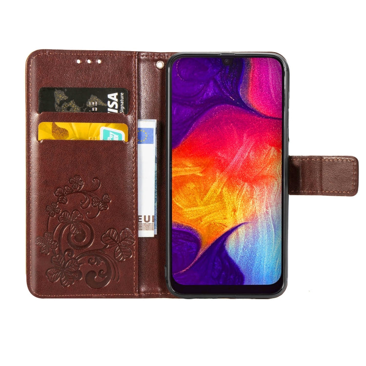 Lucky Clover Pressed Flowers Pattern Leather Case for Galaxy A50, with Holder & Card Slots & Wallet & Hand Strap