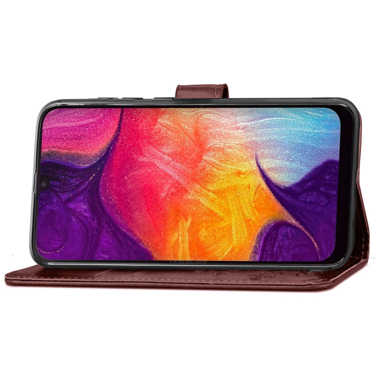 Lucky Clover Pressed Flowers Pattern Leather Case for Galaxy A50, with Holder & Card Slots & Wallet & Hand Strap