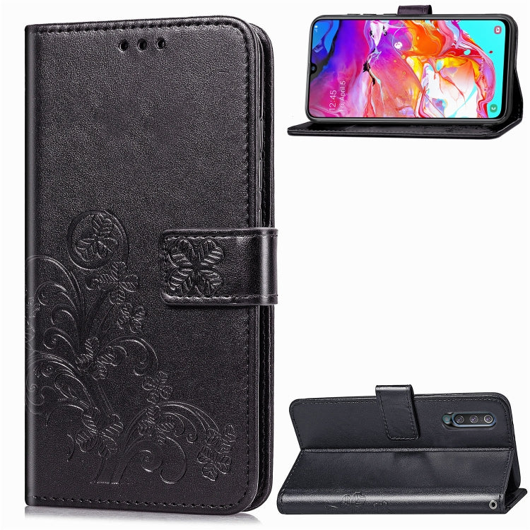 Lucky Clover Pressed Flowers Pattern Leather Case for Galaxy A70, with Holder & Card Slots & Wallet & Hand Strap