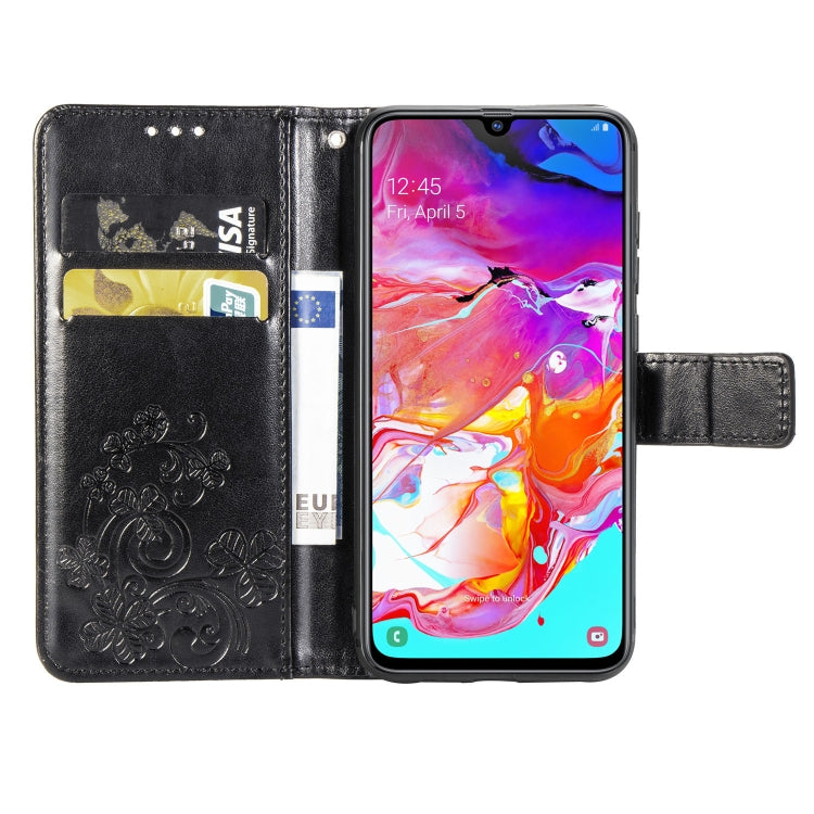 Lucky Clover Pressed Flowers Pattern Leather Case for Galaxy A70, with Holder & Card Slots & Wallet & Hand Strap