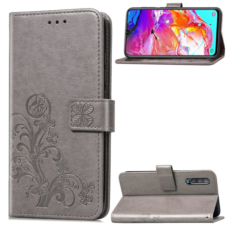 Lucky Clover Pressed Flowers Pattern Leather Case for Galaxy A70, with Holder & Card Slots & Wallet & Hand Strap