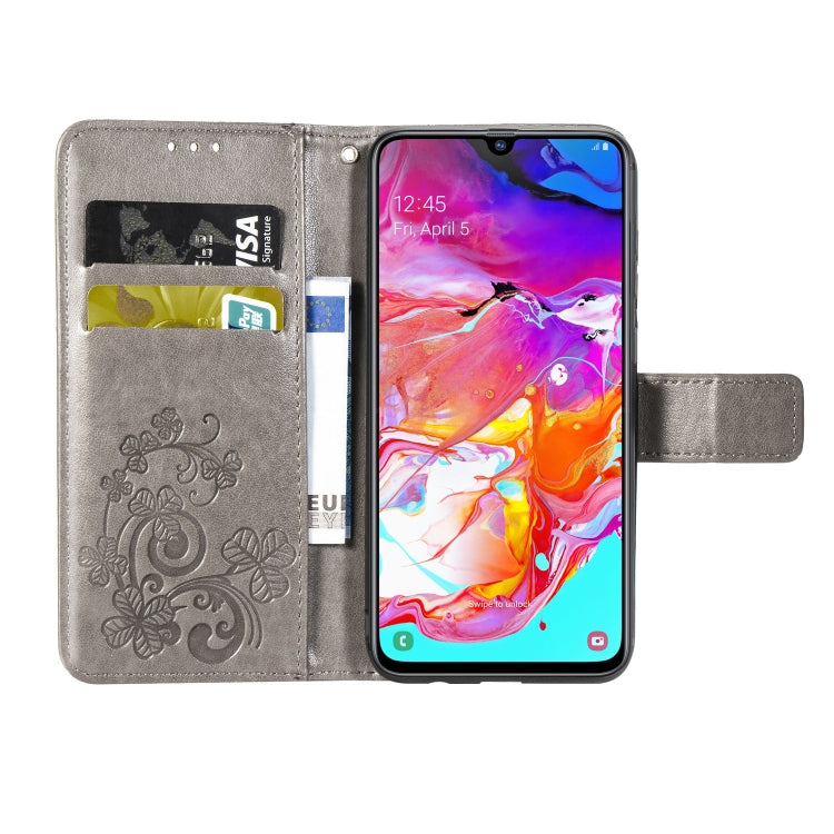 Lucky Clover Pressed Flowers Pattern Leather Case for Galaxy A70, with Holder & Card Slots & Wallet & Hand Strap