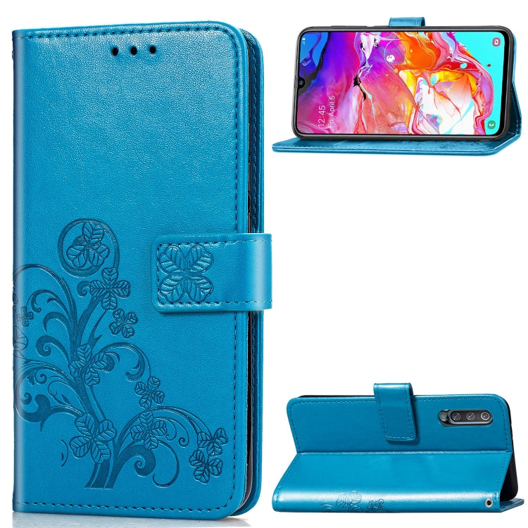 Lucky Clover Pressed Flowers Pattern Leather Case for Galaxy A70, with Holder & Card Slots & Wallet & Hand Strap