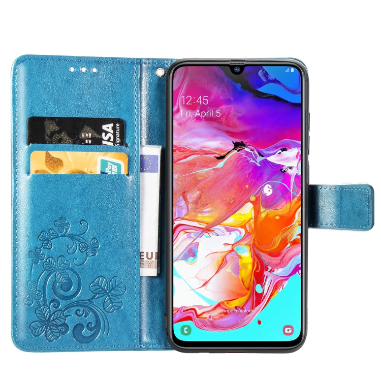 Lucky Clover Pressed Flowers Pattern Leather Case for Galaxy A70, with Holder & Card Slots & Wallet & Hand Strap