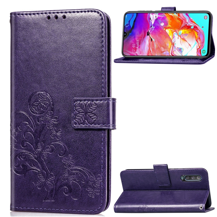 Lucky Clover Pressed Flowers Pattern Leather Case for Galaxy A70, with Holder & Card Slots & Wallet & Hand Strap