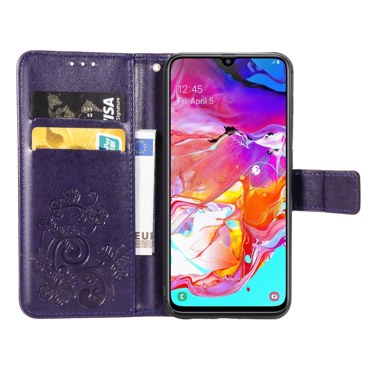 Lucky Clover Pressed Flowers Pattern Leather Case for Galaxy A70, with Holder & Card Slots & Wallet & Hand Strap