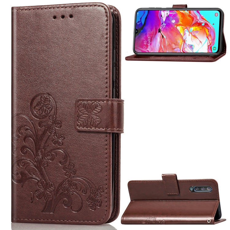 Lucky Clover Pressed Flowers Pattern Leather Case for Galaxy A70, with Holder & Card Slots & Wallet & Hand Strap
