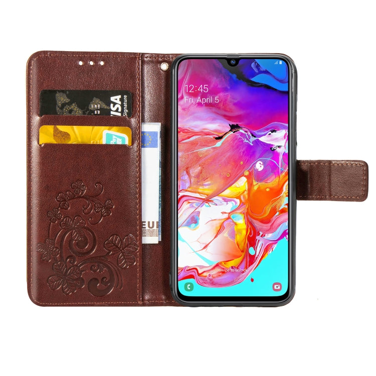 Lucky Clover Pressed Flowers Pattern Leather Case for Galaxy A70, with Holder & Card Slots & Wallet & Hand Strap