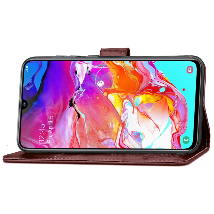 Lucky Clover Pressed Flowers Pattern Leather Case for Galaxy A70, with Holder & Card Slots & Wallet & Hand Strap