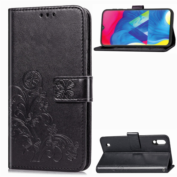Lucky Clover Pressed Flowers Pattern Leather Case for Galaxy M10, with Holder & Card Slots & Wallet & Hand Strap