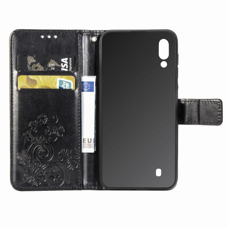 Lucky Clover Pressed Flowers Pattern Leather Case for Galaxy M10, with Holder & Card Slots & Wallet & Hand Strap
