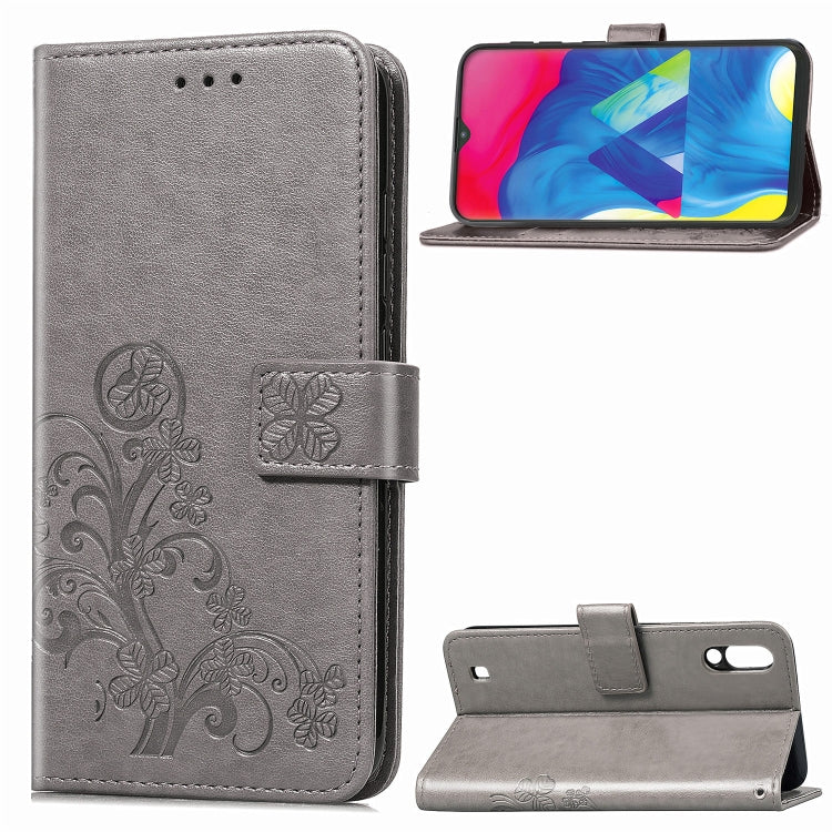 Lucky Clover Pressed Flowers Pattern Leather Case for Galaxy M10, with Holder & Card Slots & Wallet & Hand Strap