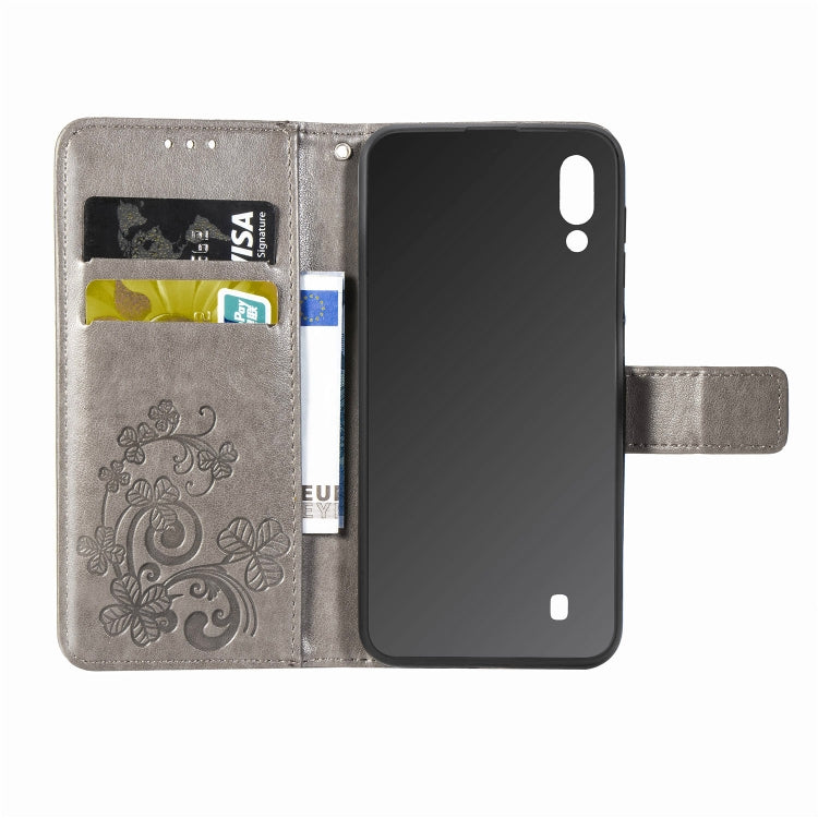 Lucky Clover Pressed Flowers Pattern Leather Case for Galaxy M10, with Holder & Card Slots & Wallet & Hand Strap