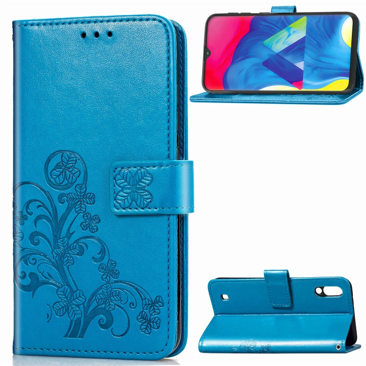 Lucky Clover Pressed Flowers Pattern Leather Case for Galaxy M10, with Holder & Card Slots & Wallet & Hand Strap