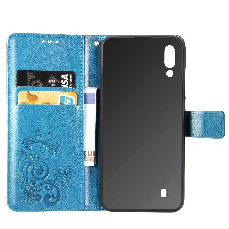 Lucky Clover Pressed Flowers Pattern Leather Case for Galaxy M10, with Holder & Card Slots & Wallet & Hand Strap