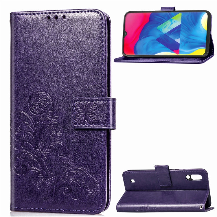 Lucky Clover Pressed Flowers Pattern Leather Case for Galaxy M10, with Holder & Card Slots & Wallet & Hand Strap