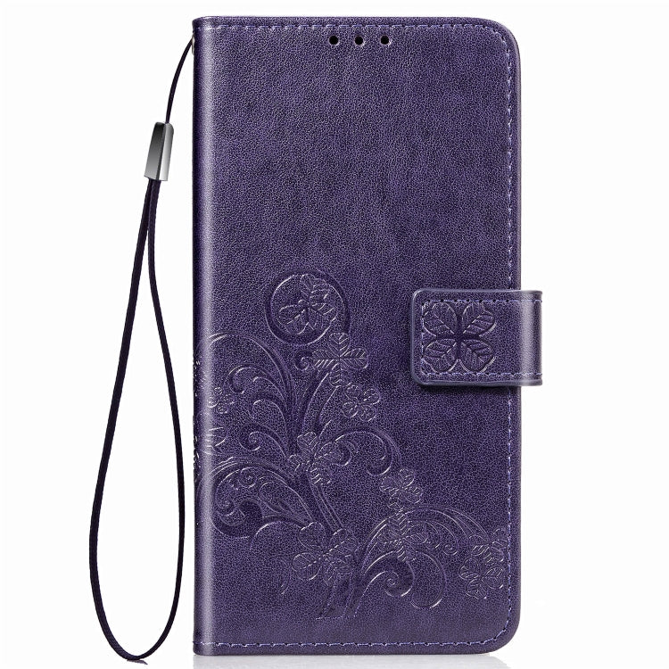Lucky Clover Pressed Flowers Pattern Leather Case for Galaxy M10, with Holder & Card Slots & Wallet & Hand Strap