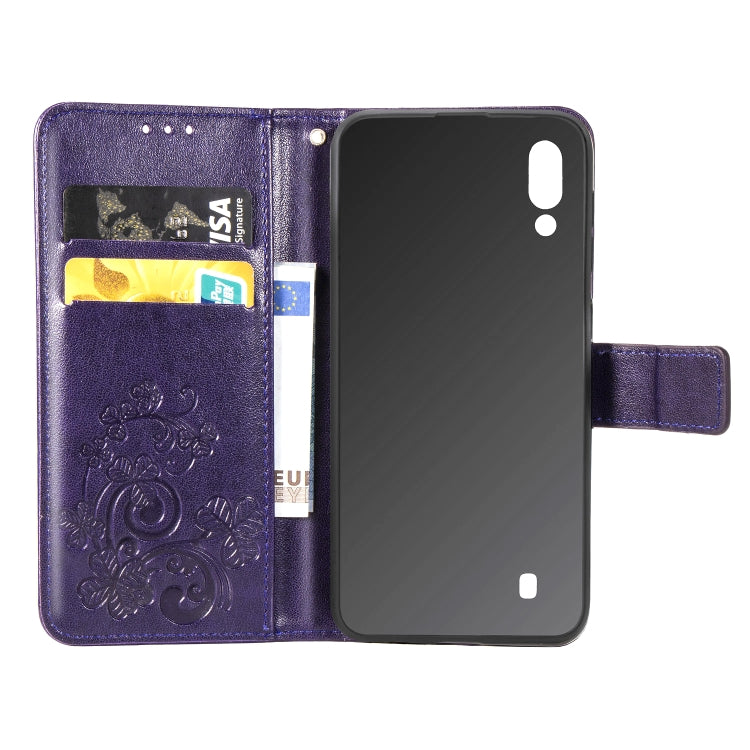Lucky Clover Pressed Flowers Pattern Leather Case for Galaxy M10, with Holder & Card Slots & Wallet & Hand Strap