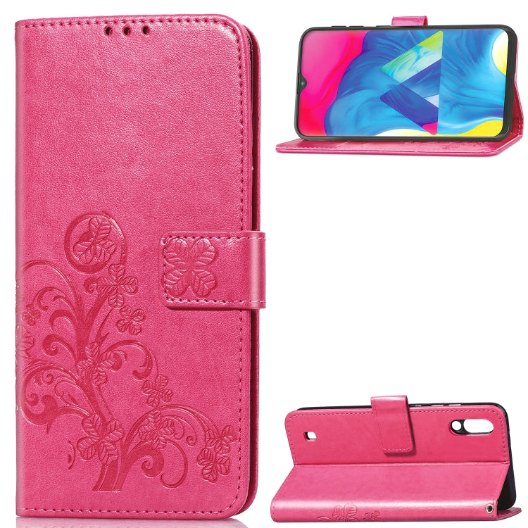 Lucky Clover Pressed Flowers Pattern Leather Case for Galaxy M10, with Holder & Card Slots & Wallet & Hand Strap