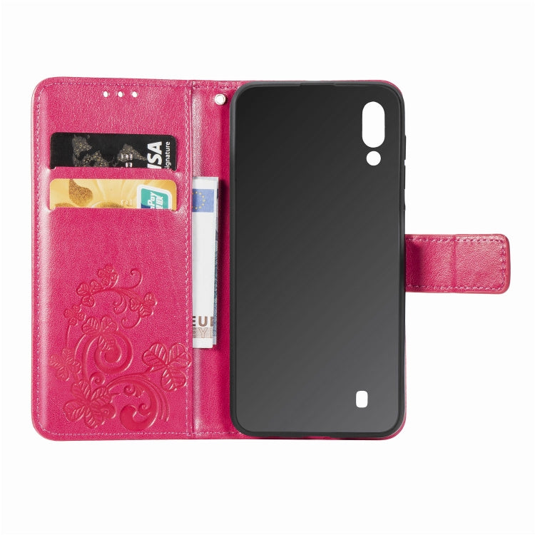 Lucky Clover Pressed Flowers Pattern Leather Case for Galaxy M10, with Holder & Card Slots & Wallet & Hand Strap