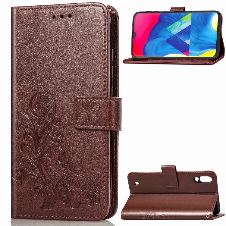 Lucky Clover Pressed Flowers Pattern Leather Case for Galaxy M10, with Holder & Card Slots & Wallet & Hand Strap