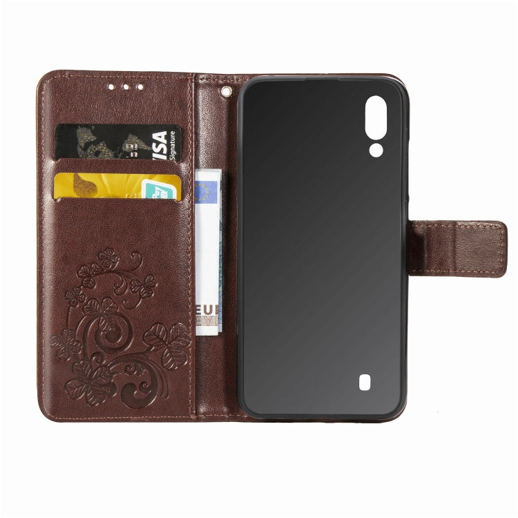 Lucky Clover Pressed Flowers Pattern Leather Case for Galaxy M10, with Holder & Card Slots & Wallet & Hand Strap