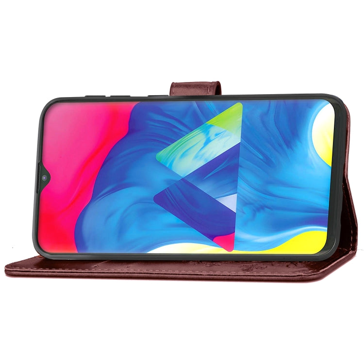 Lucky Clover Pressed Flowers Pattern Leather Case for Galaxy M10, with Holder & Card Slots & Wallet & Hand Strap
