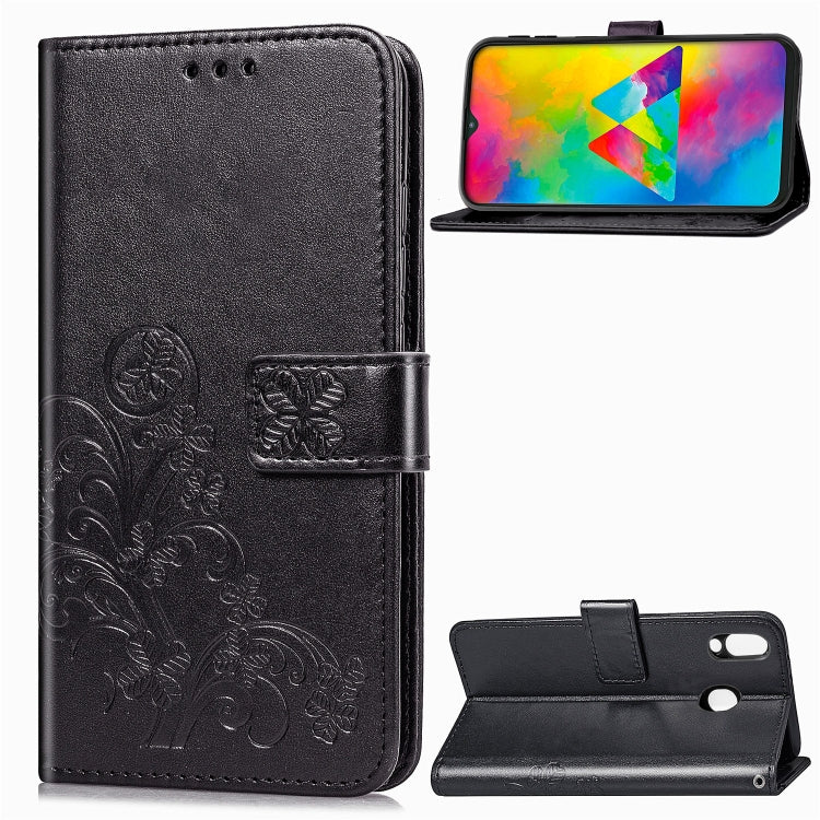 Lucky Clover Pressed Flowers Pattern Leather Case for Galaxy M20, with Holder & Card Slots & Wallet & Hand Strap