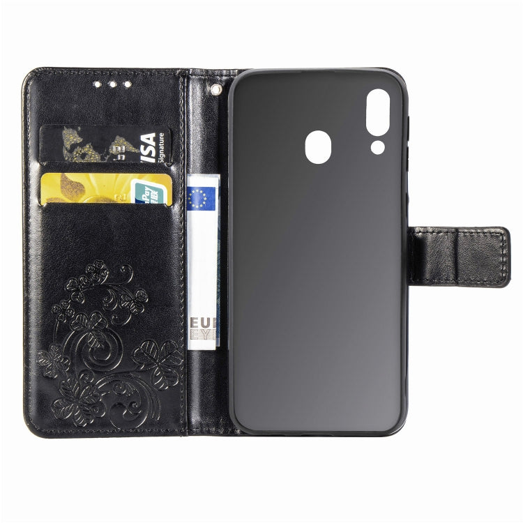 Lucky Clover Pressed Flowers Pattern Leather Case for Galaxy M20, with Holder & Card Slots & Wallet & Hand Strap