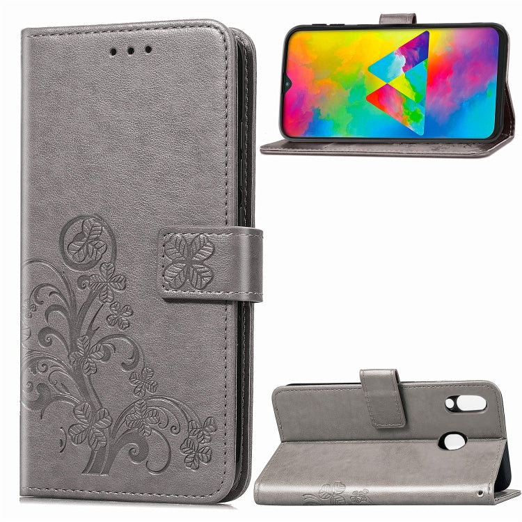 Lucky Clover Pressed Flowers Pattern Leather Case for Galaxy M20, with Holder & Card Slots & Wallet & Hand Strap
