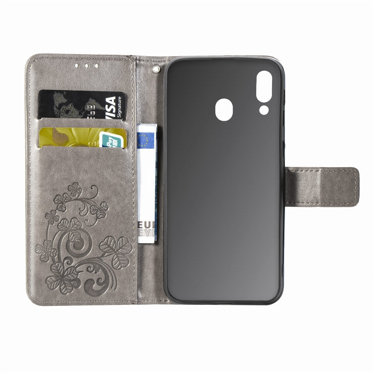 Lucky Clover Pressed Flowers Pattern Leather Case for Galaxy M20, with Holder & Card Slots & Wallet & Hand Strap