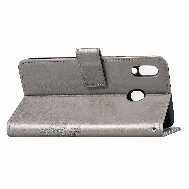 Lucky Clover Pressed Flowers Pattern Leather Case for Galaxy M20, with Holder & Card Slots & Wallet & Hand Strap