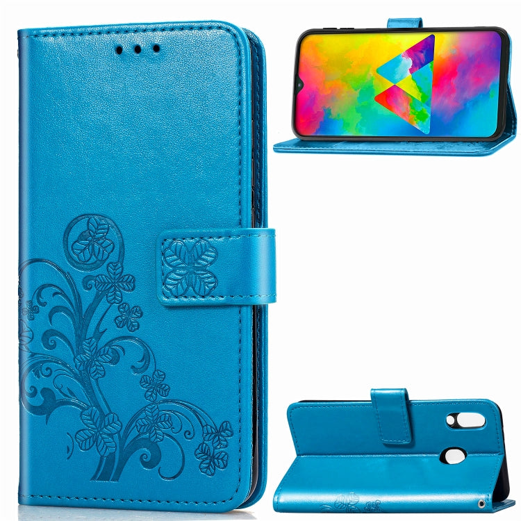 Lucky Clover Pressed Flowers Pattern Leather Case for Galaxy M20, with Holder & Card Slots & Wallet & Hand Strap
